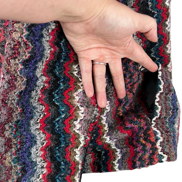 Graff Vintage Multicolor Zig Zag Knit Jacket Coat 16 Boho Retro Pockets - Picture 6 of 9